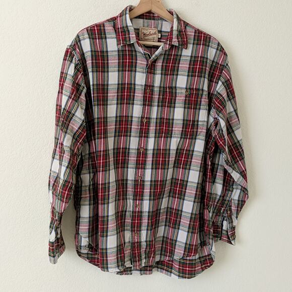 VTG Woolrich Plaid Mens Button Down Shirt 100% Cotton Red White Green Check L - Picture 3 of 6